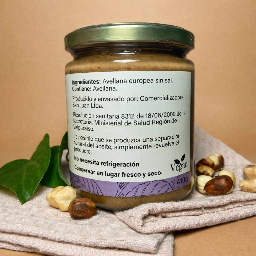 Mantequilla de Avellanas Europeas 100% natural 410grs